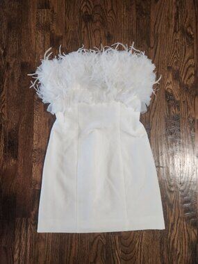 STAUD Sample Sale Strapless Feather White Mini Dress size 4
